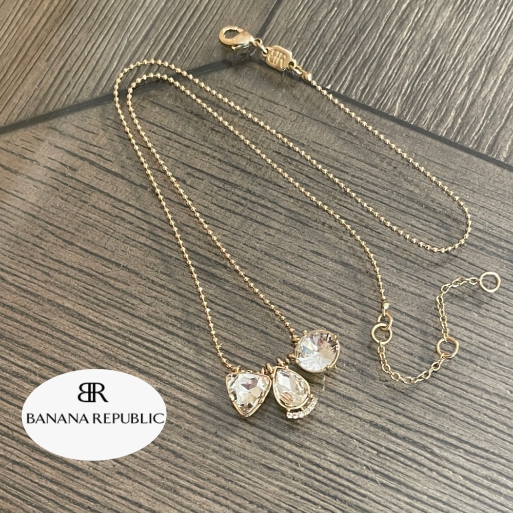 Banana Republic 3 Stone Gold-tone Necklace with Clear Gemstones